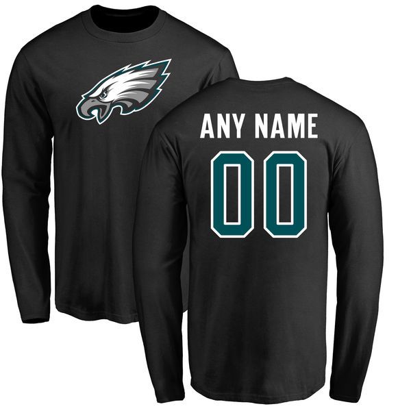Men Philadelphia Eagles NFL Pro Line Black Custom Name and Number Logo Long Sleeve T-Shirt